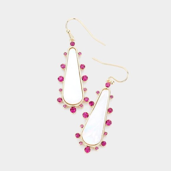 NEW Mother of Pearl Fuchsia Pink Teardrop Small Earrings - Picture 1 of 7